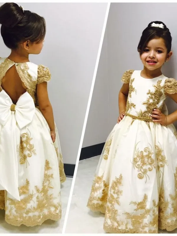 Flower girl updo set high, seen from the back and the front