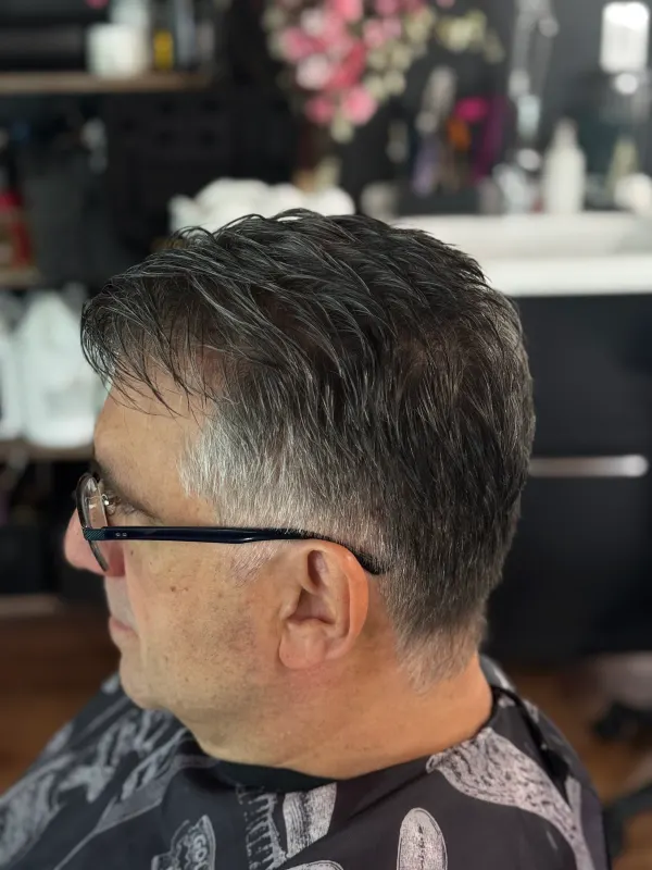 The same cut from the side, the top left long enough to move